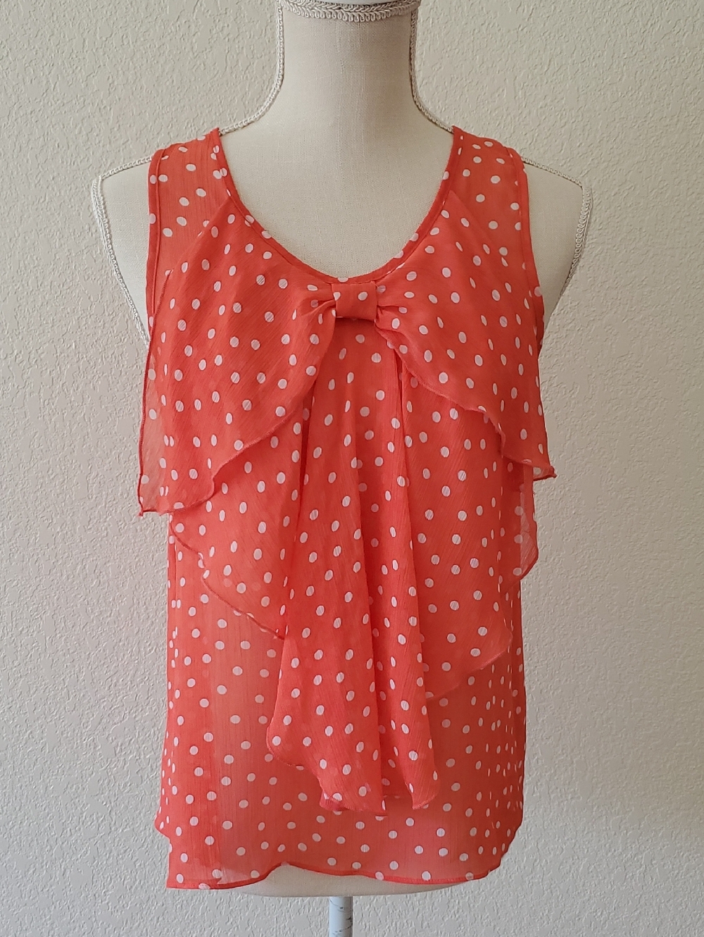 by & by Coral Polka Dot Bow-Front Chiffon Camisole